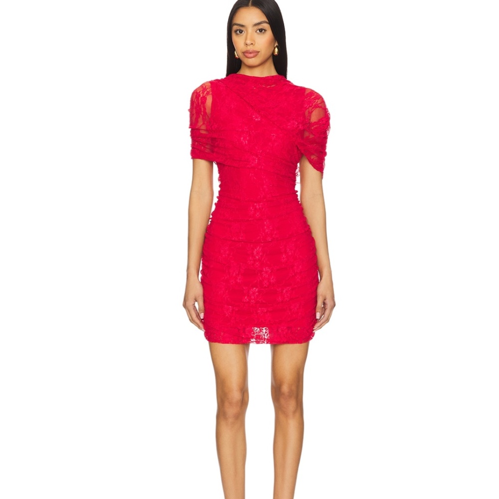 Amanda Uprichard Red Lace Evianna Dress